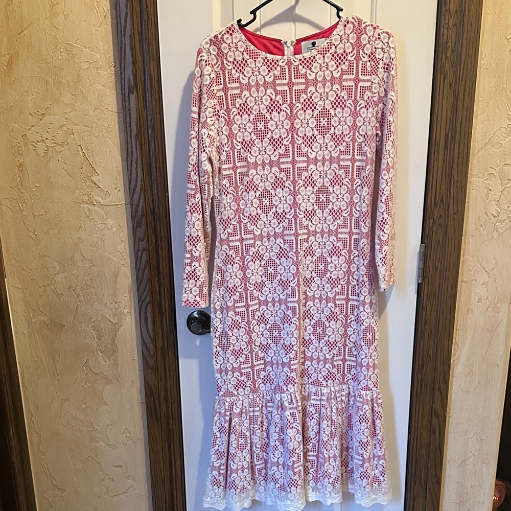 Dainty Jewells Hot Pink and White Lace Dress